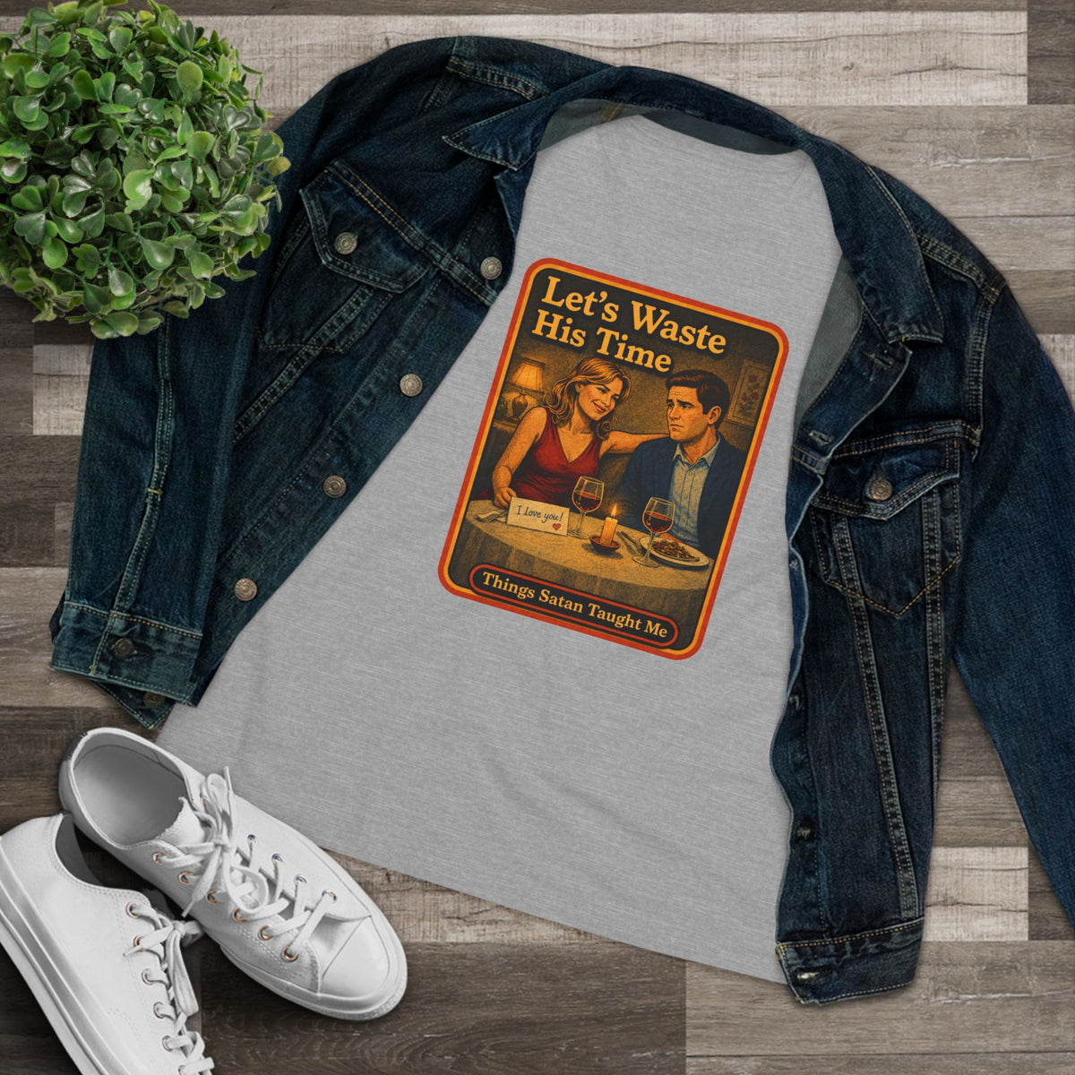 Let's Waste His Time Women's Tee in Athletic Heather, view 3
