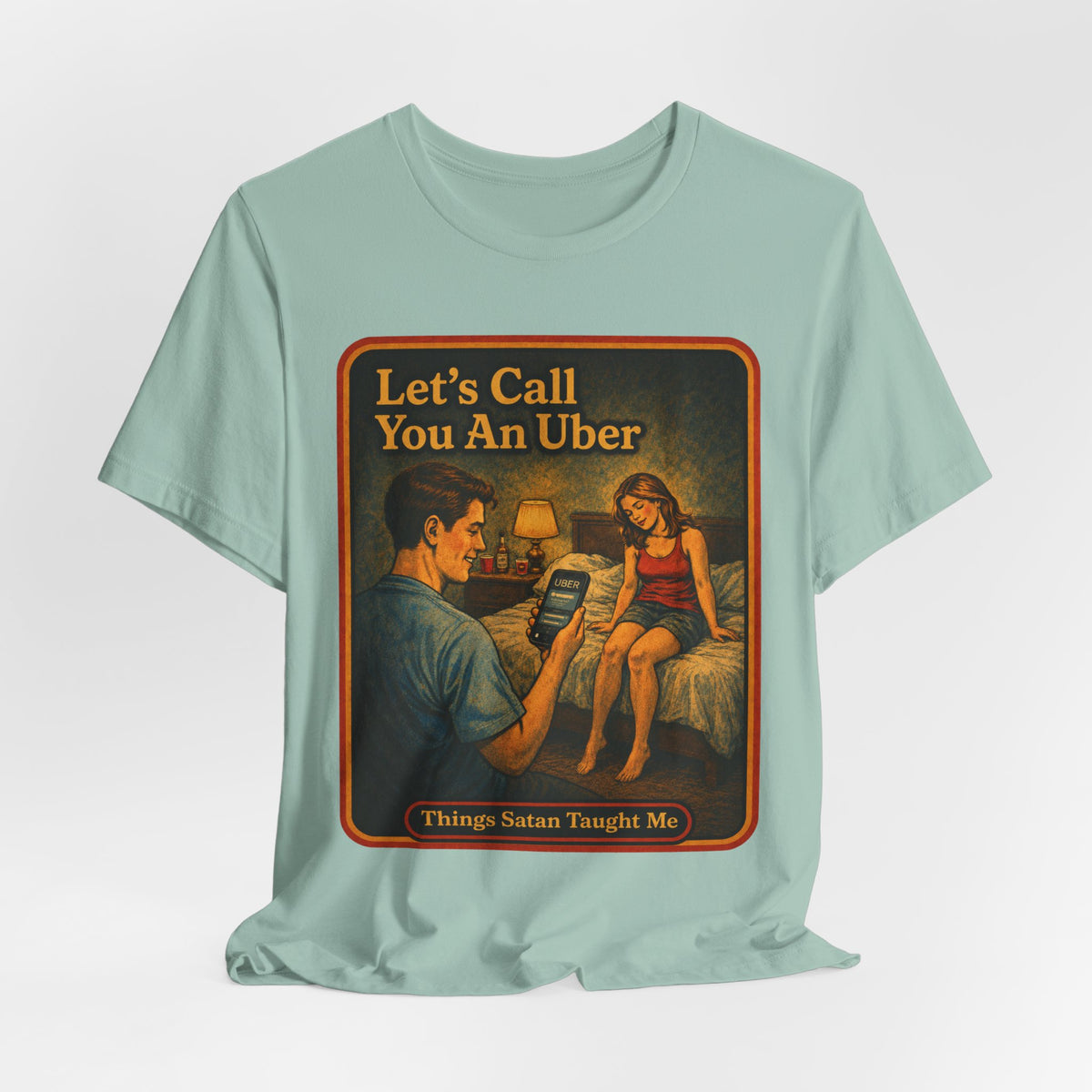 Let's Call You An Uber Unisex Tee in Dusty Blue, view 4