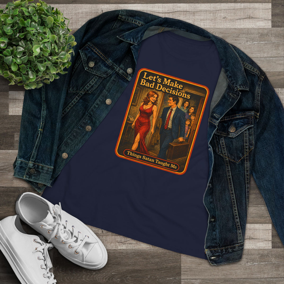 Let's Make Bad Decisions Women's Tee in Navy, view 3