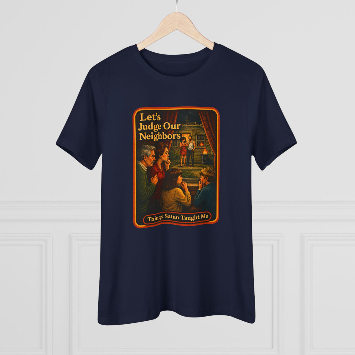 Let's Judge Our Neighbors Women's Tee in Navy, view 4