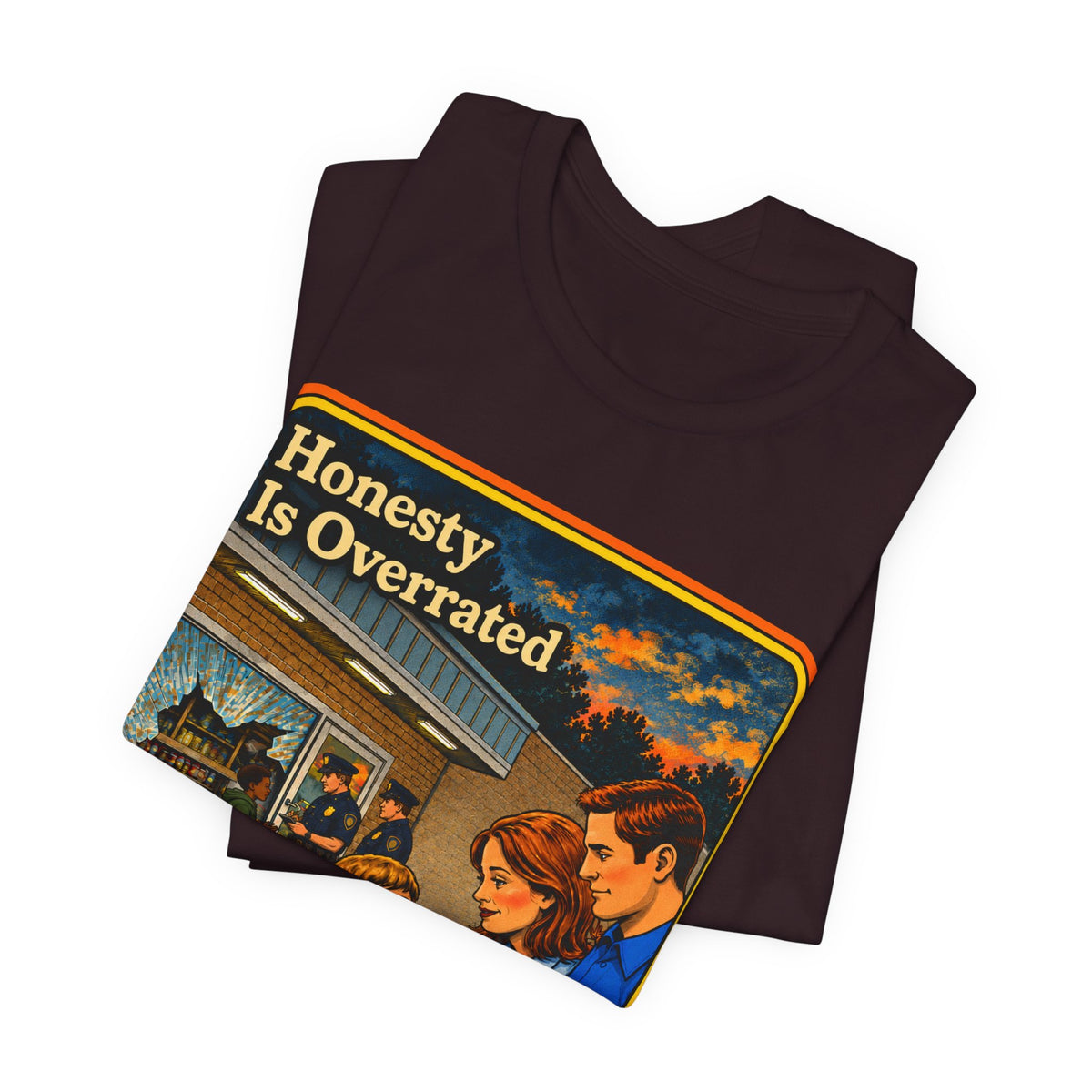 Honesty Is Overrated Unisex Tee in Oxblood Black, view 3