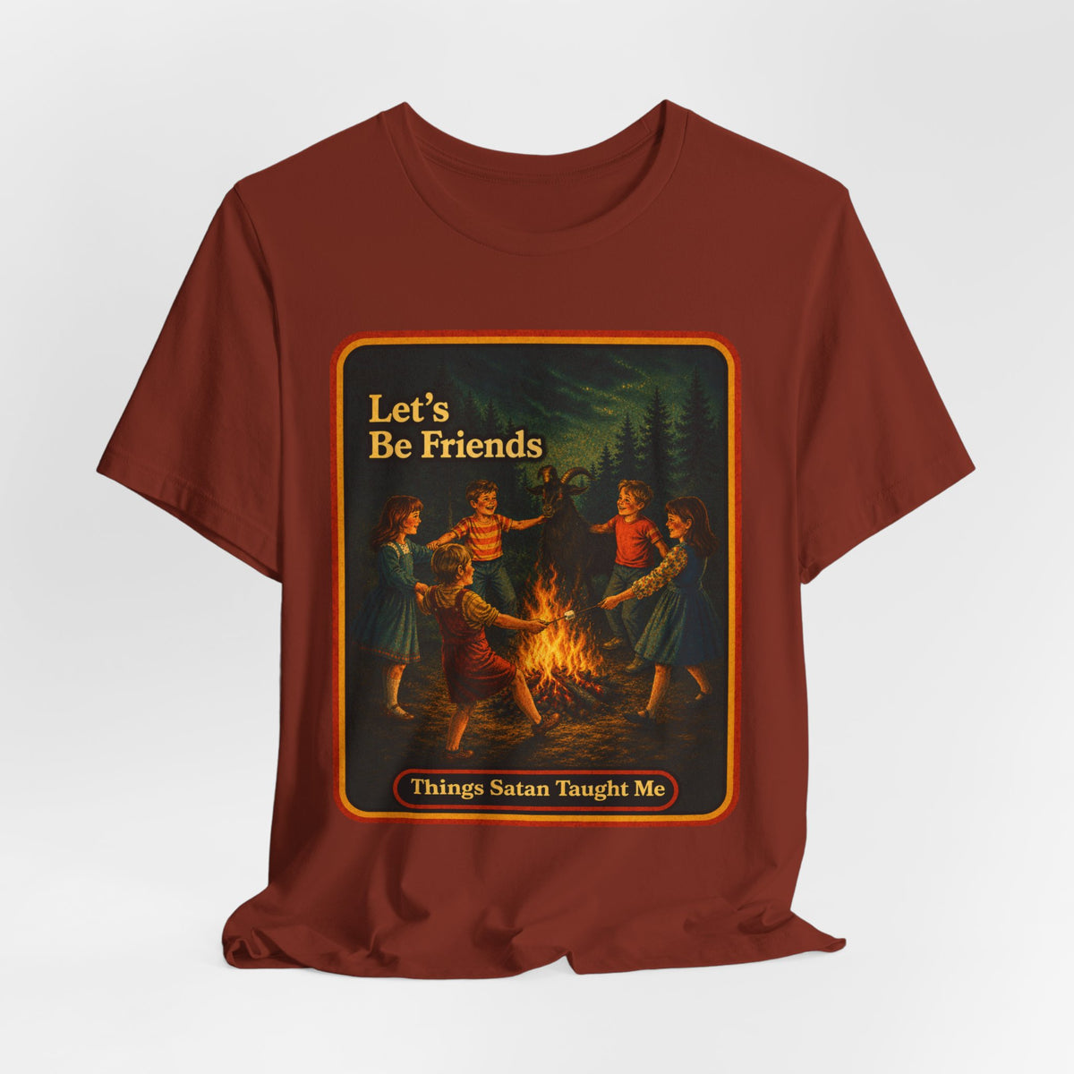 Let's Be Friends Unisex Tee in Rust, view 4