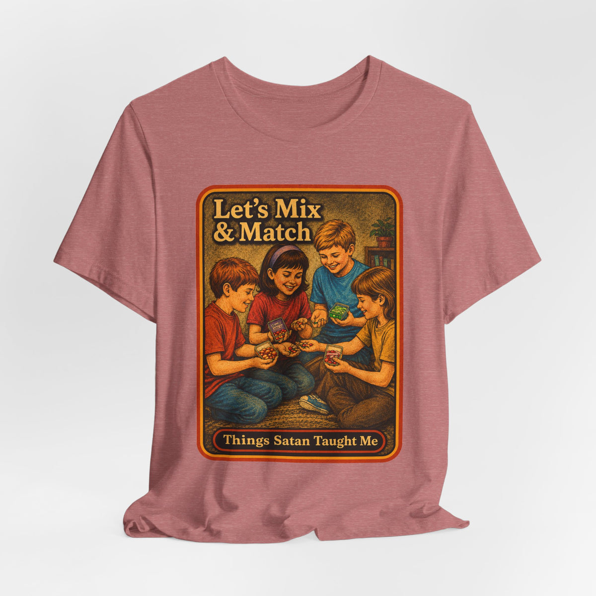 Let's Mix And Match Unisex Tee in Heather Mauve, view 4