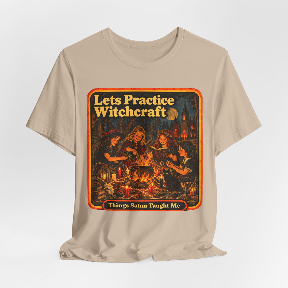 Let's Practice Witchcraft Unisex Tee in Tan, view 4