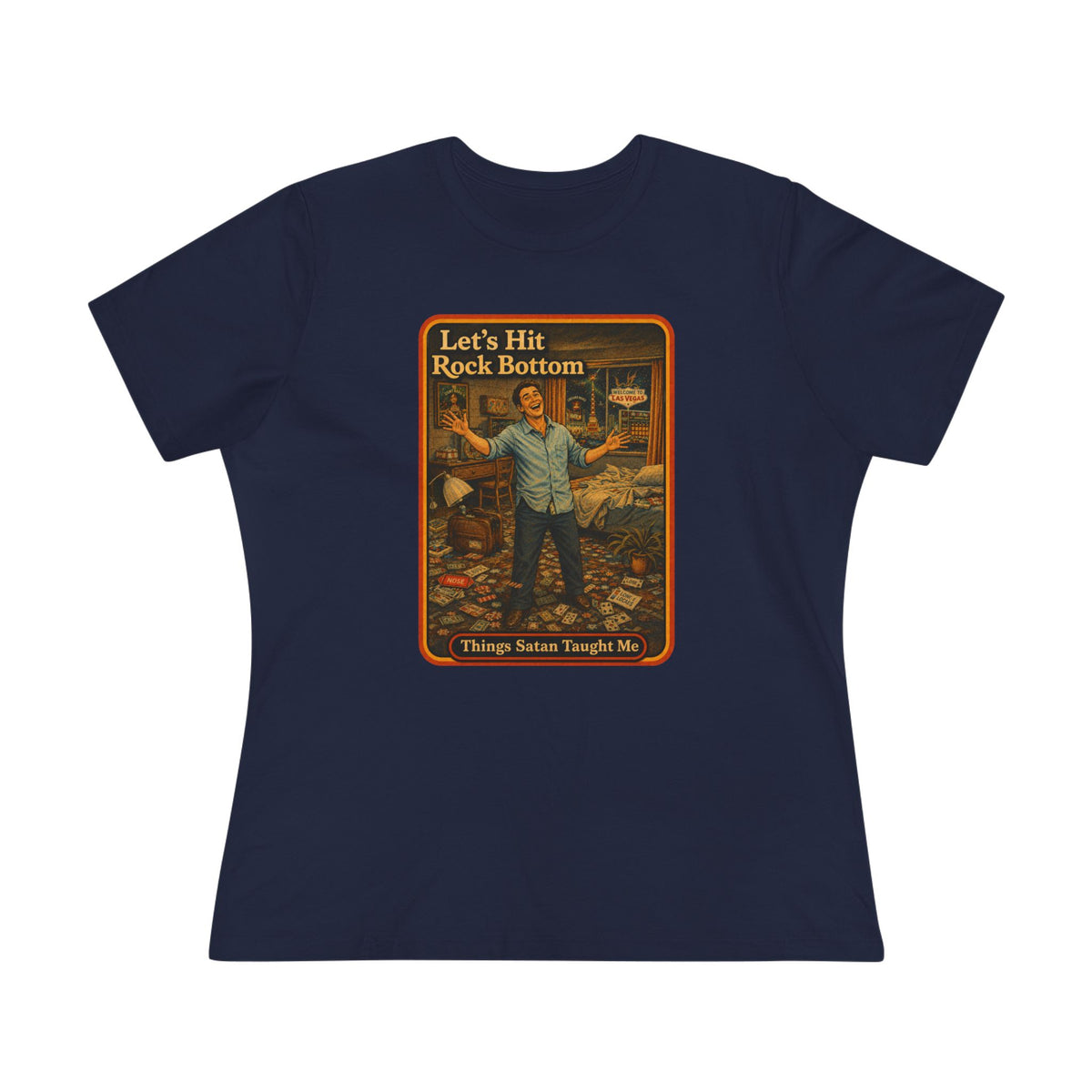 Let's Hit Rock Bottom Women's Tee in Navy, front