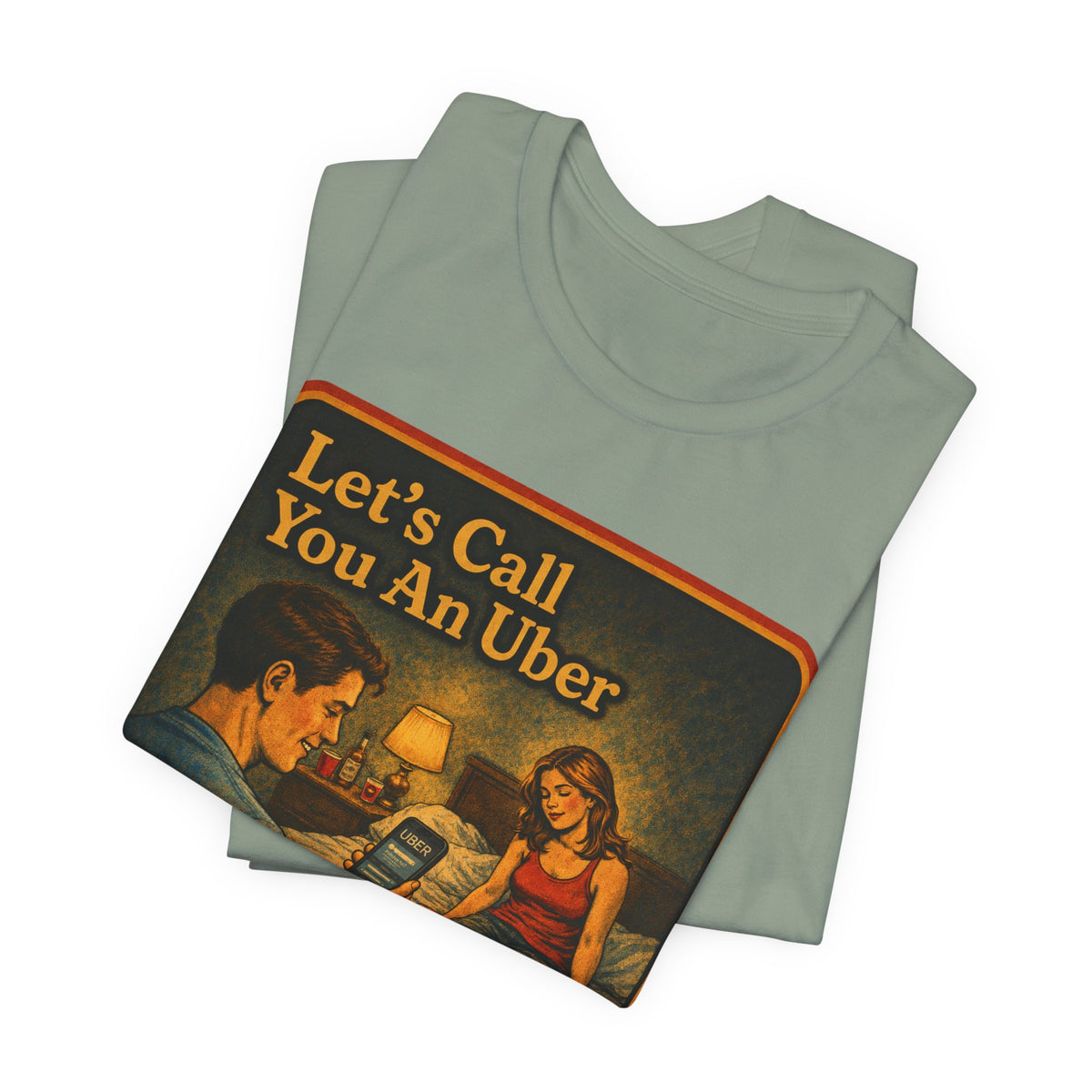 Let's Call You An Uber Unisex Tee in Sage, view 3