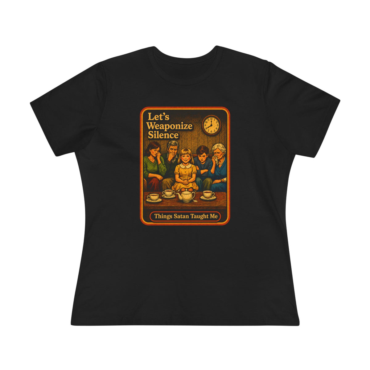 Let's Weaponize Silence Women's Tee in Black, front