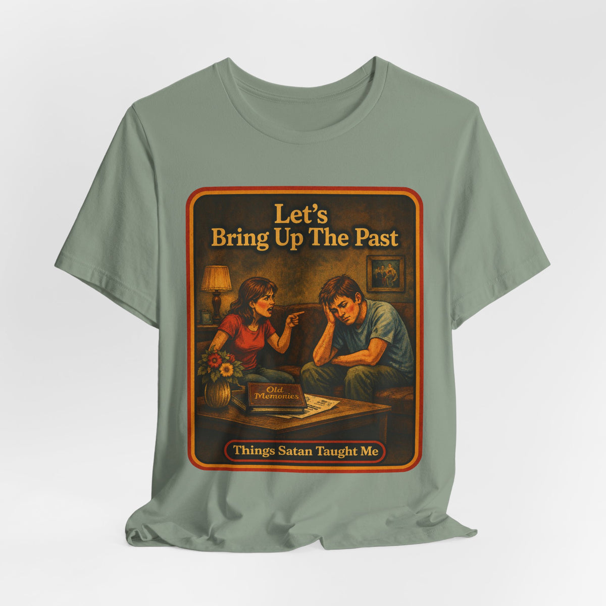 Let's Bring Up The Past Unisex Tee in Sage, view 4