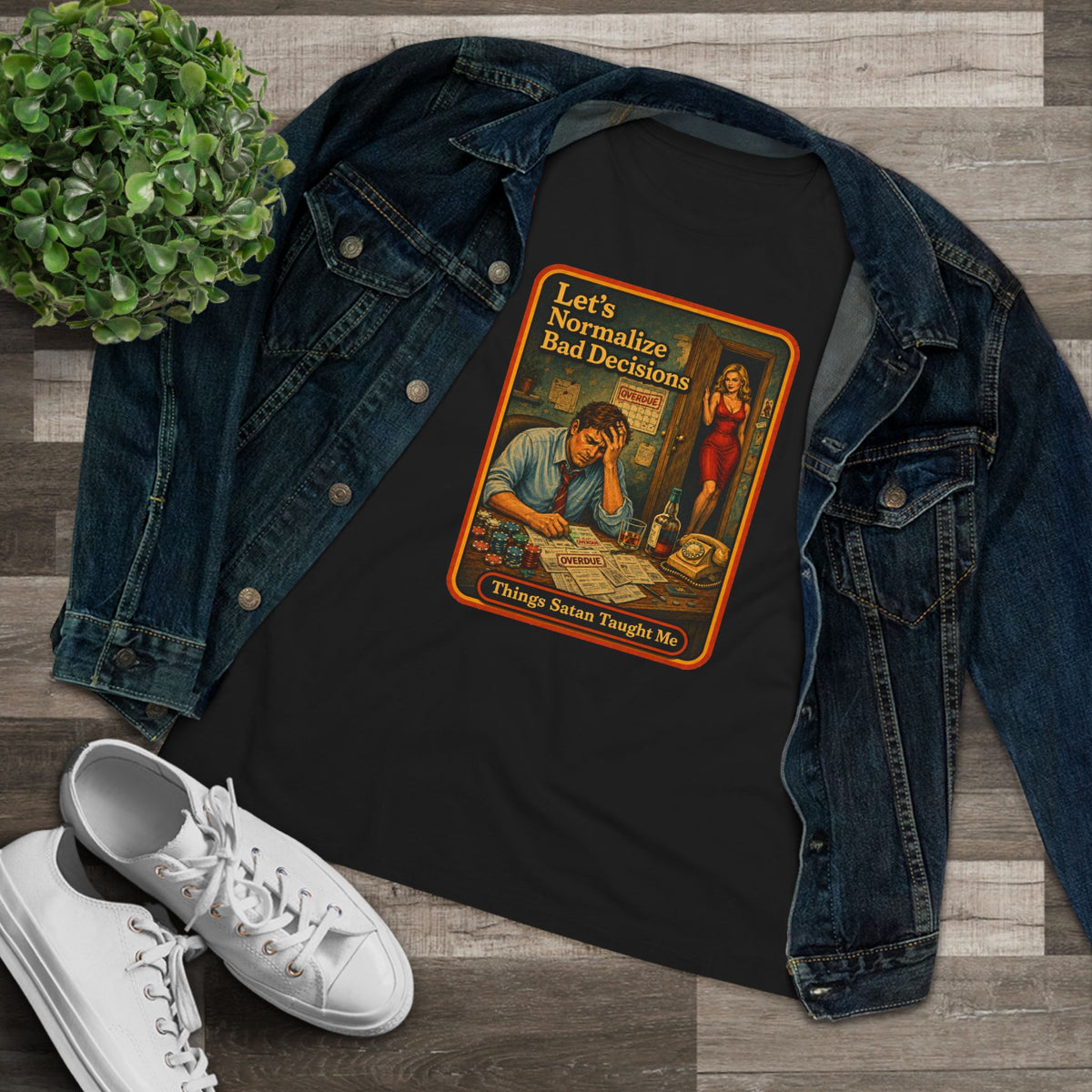 Let's Normalize Bad Decisions Women's Tee in Black, view 3