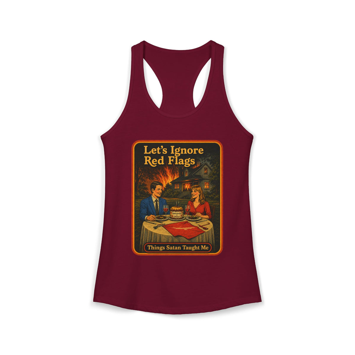 Let's Ignore Red Flags Racerback Tank in Cardinal Red, front