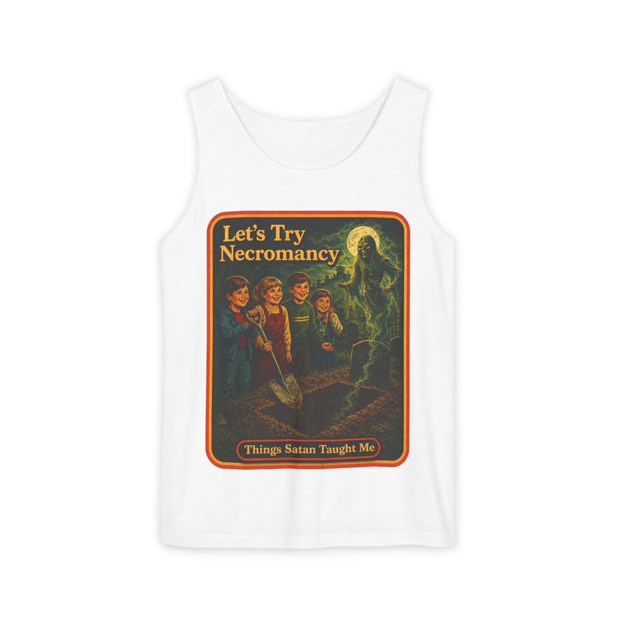 Let's Try Necromancy Wife Beater in White, front