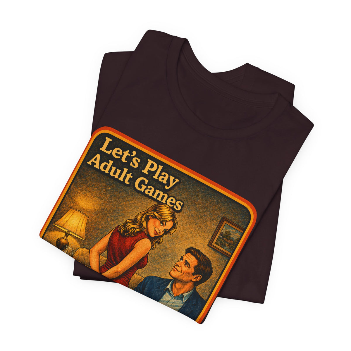 Let's Play Adult Games Unisex Tee in Oxblood Black, view 3