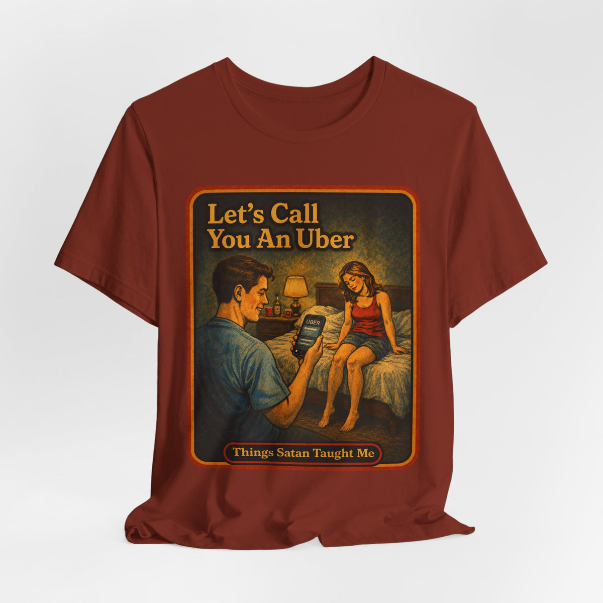 Let's Call You An Uber Unisex Tee in Rust, view 4