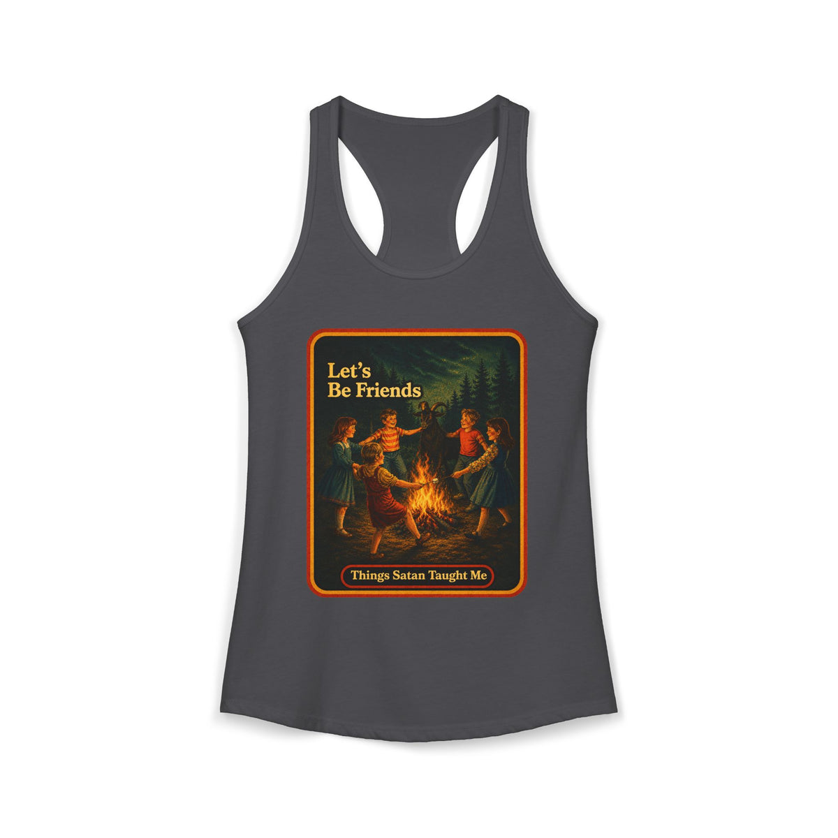 Let's Be Friends Racerback Tank in Dark Gray, front