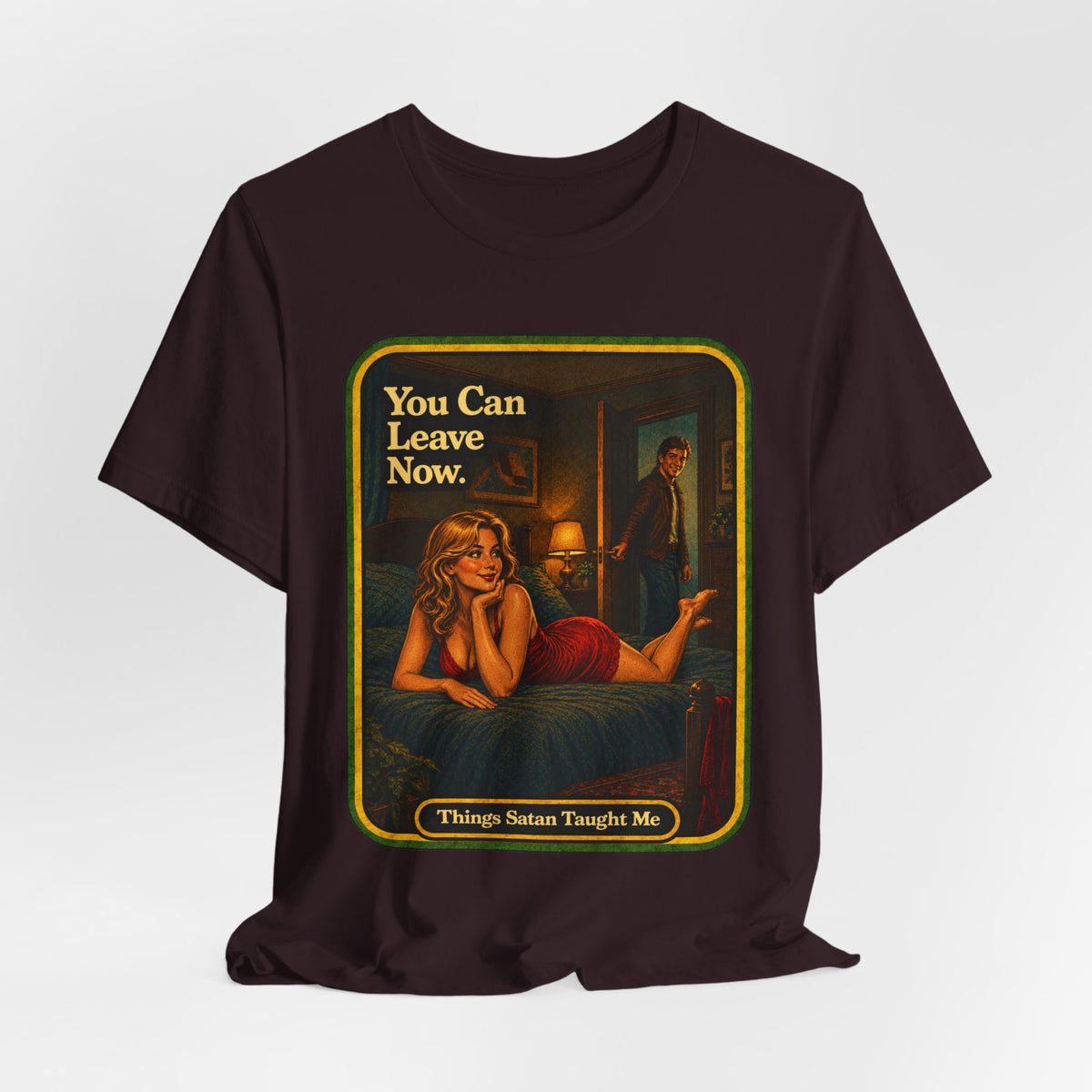 You Can Leave Now Unisex Tee in Oxblood Black, view 4