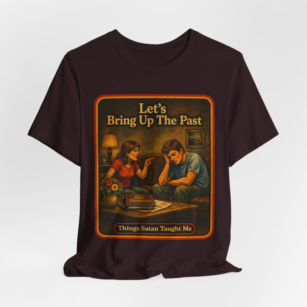 Let's Bring Up The Past Unisex Tee in Oxblood Black, view 4