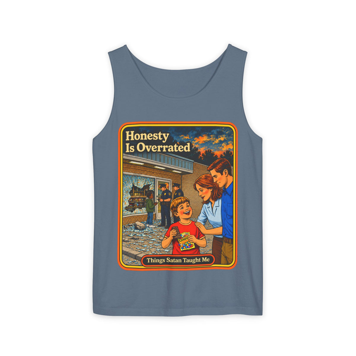 Honesty Is Overrated Wife Beater in Blue Jean, front