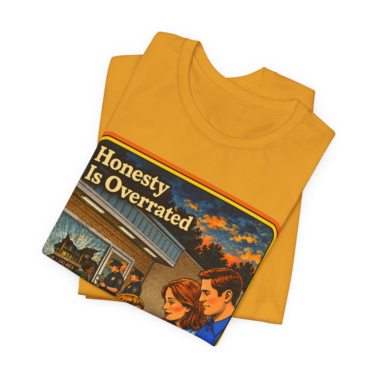 Honesty Is Overrated Unisex Tee in Mustard, view 3