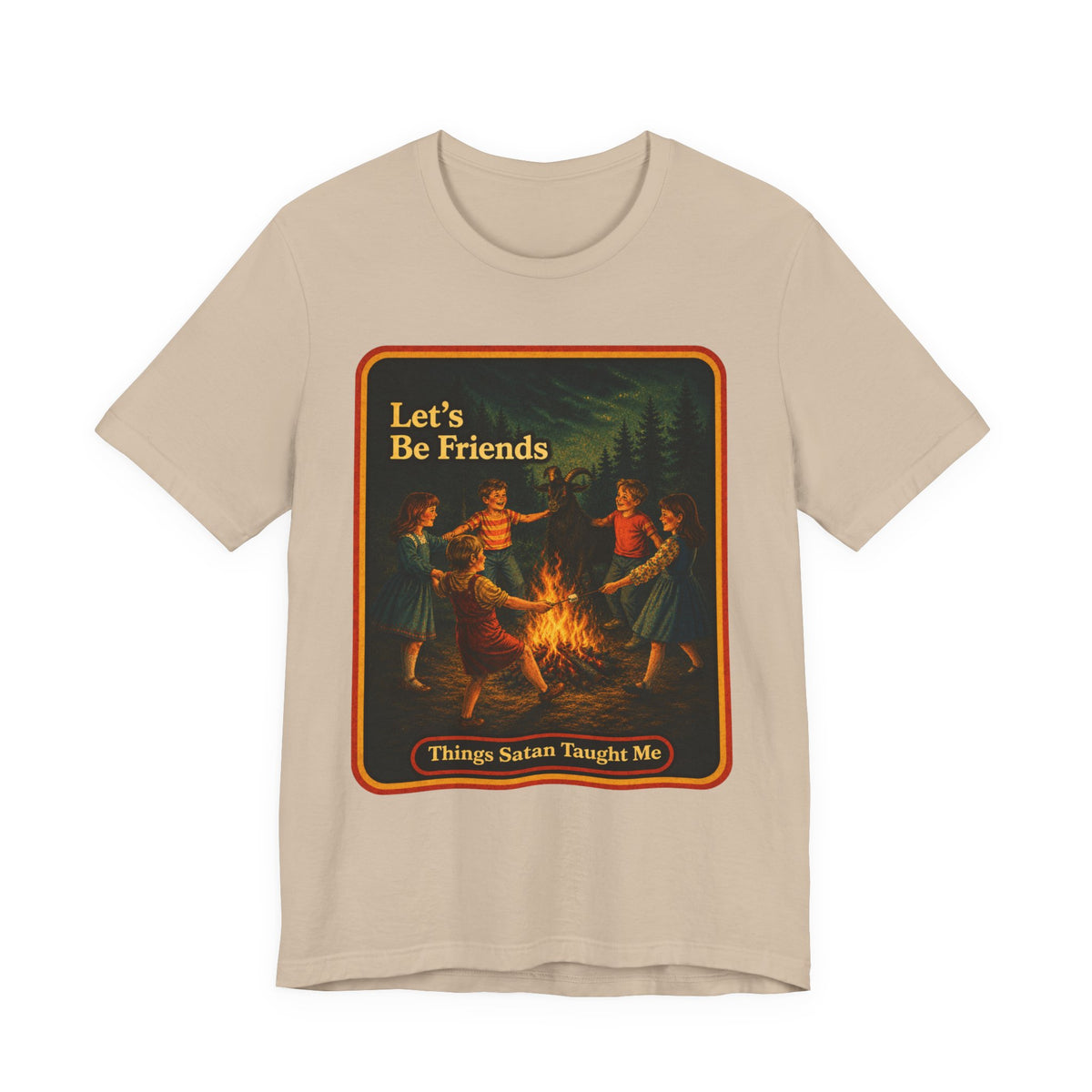 Let's Be Friends Unisex Tee in Tan, front