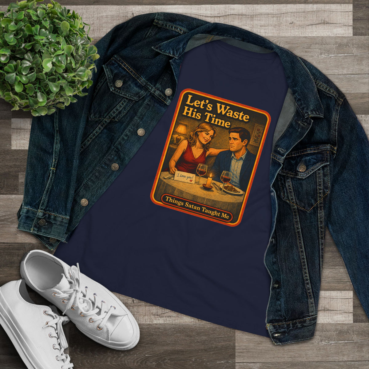 Let's Waste His Time Women's Tee in Navy, view 3