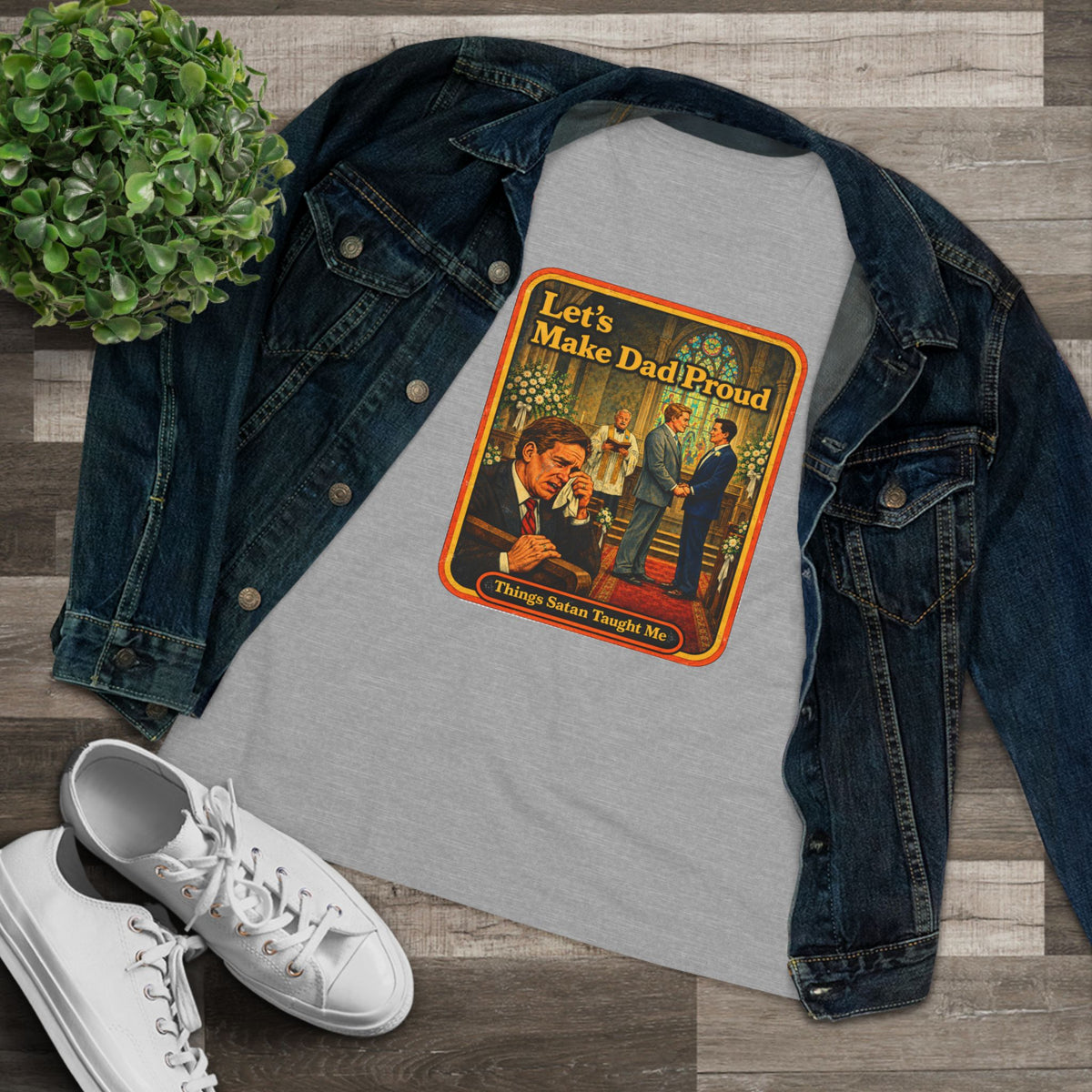 Let's Make Dad Proud Women's Tee in Athletic Heather, view 3
