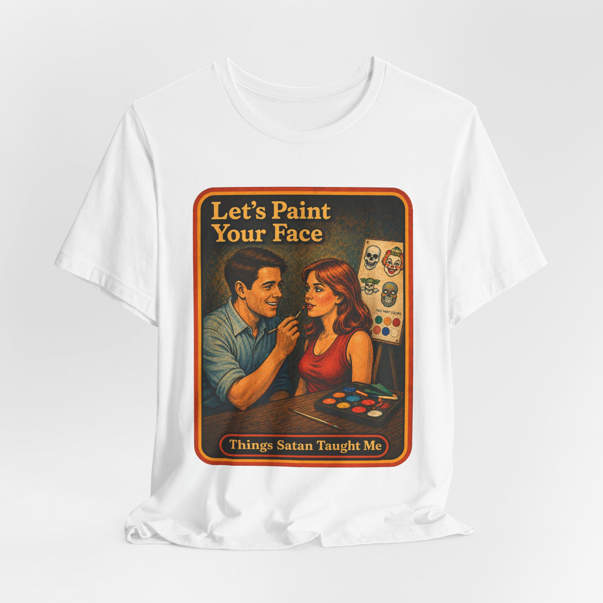 Let's Paint Your Face Unisex Tee in White, view 4