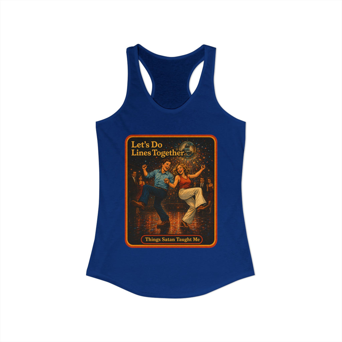 Let's Do Lines Together Racerback Tank in Royal, view 2