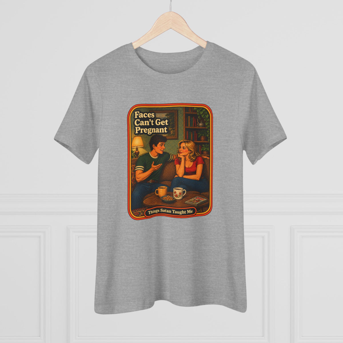Faces Can't Get Pregnant Women's Tee in Athletic Heather, view 4