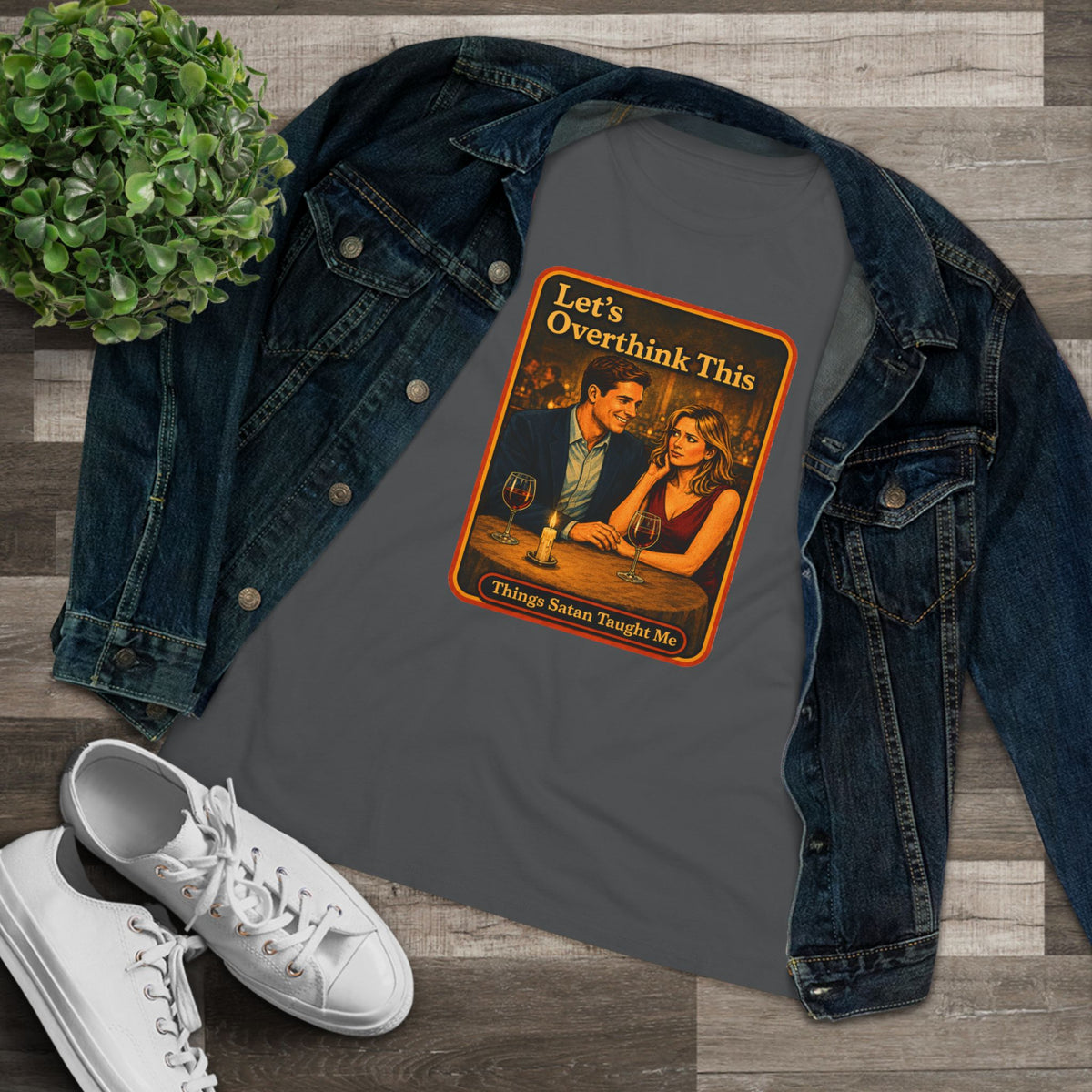 Let's Overthink This Women's Tee in Asphalt, view 3