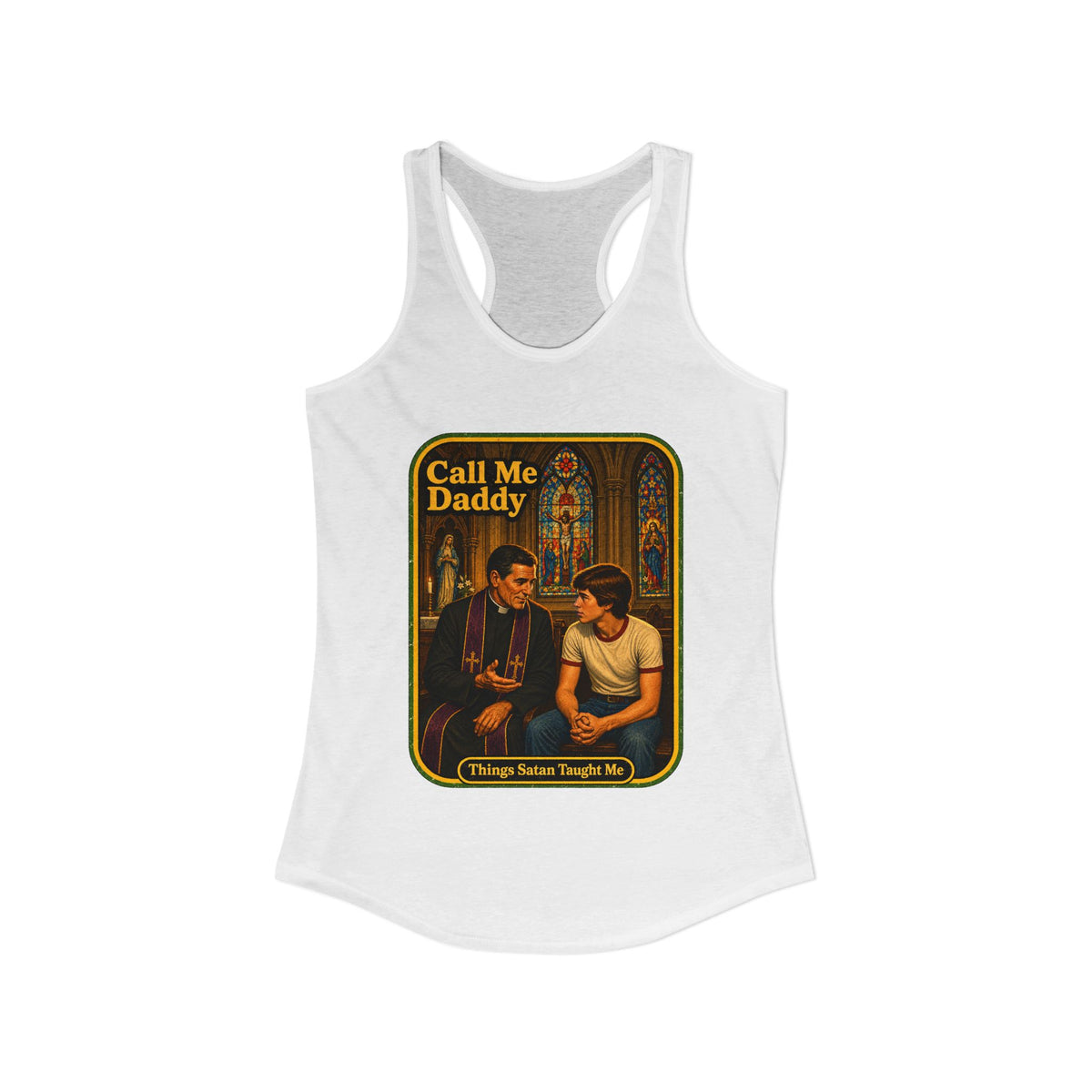 Call Me Daddy Racerback Tank in White, view 2