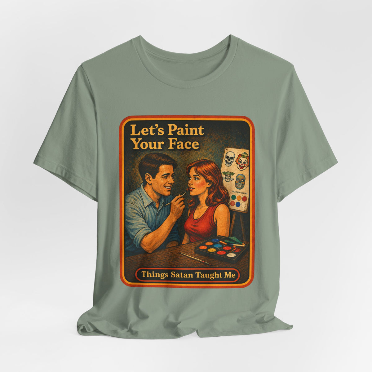Let's Paint Your Face Unisex Tee in Sage, view 4