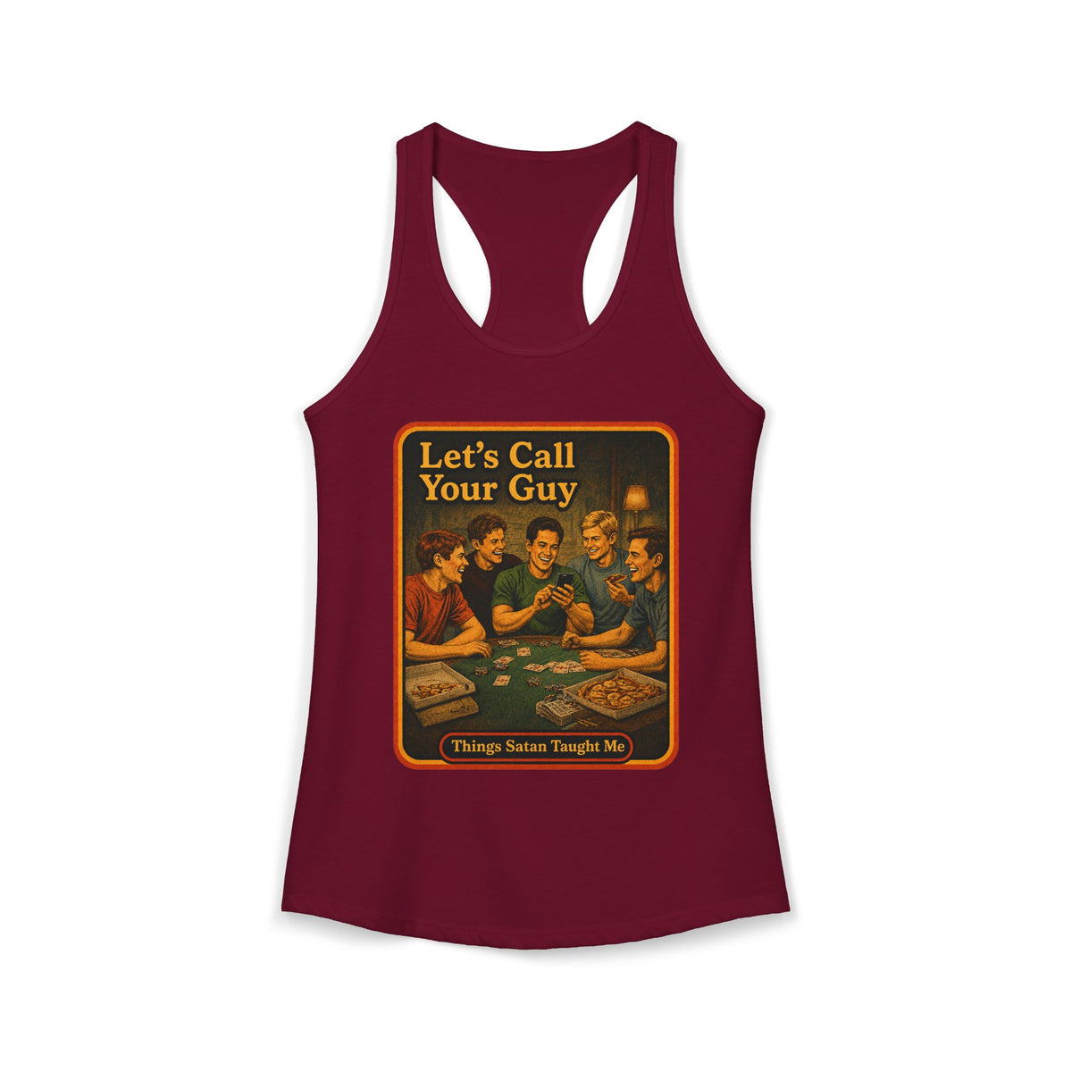Let's Call Your Guy Racerback Tank in Cardinal Red, front