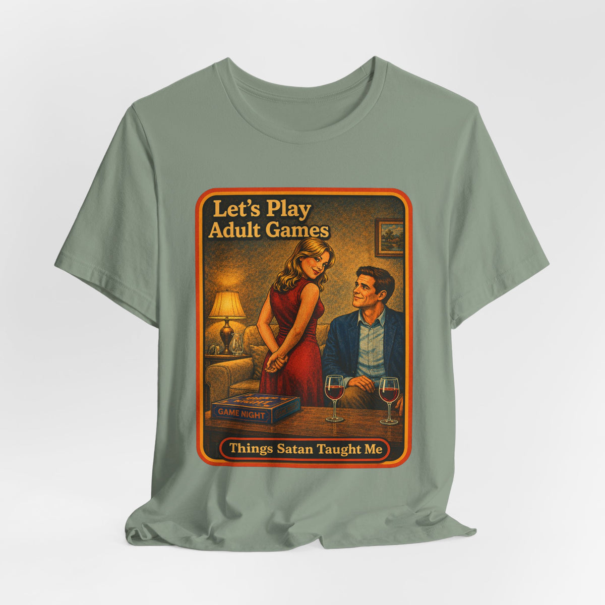 Let's Play Adult Games Unisex Tee in Sage, view 4