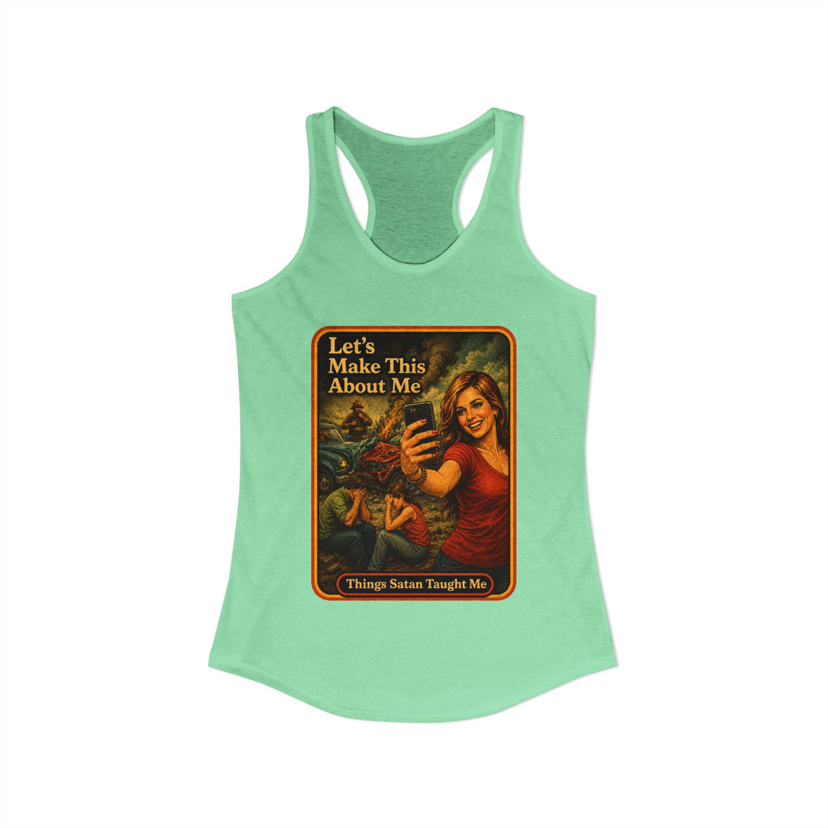 Let's Make This About Me Racerback Tank in Mint, view 2
