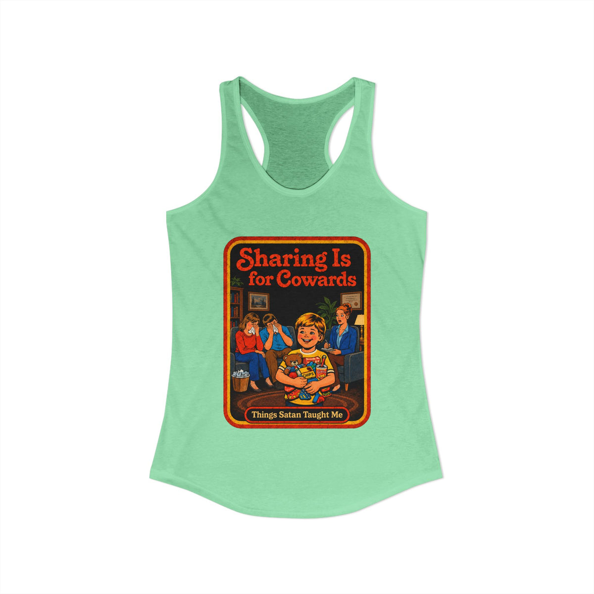 Sharing Is For Cowards Racerback Tank in Mint, view 2