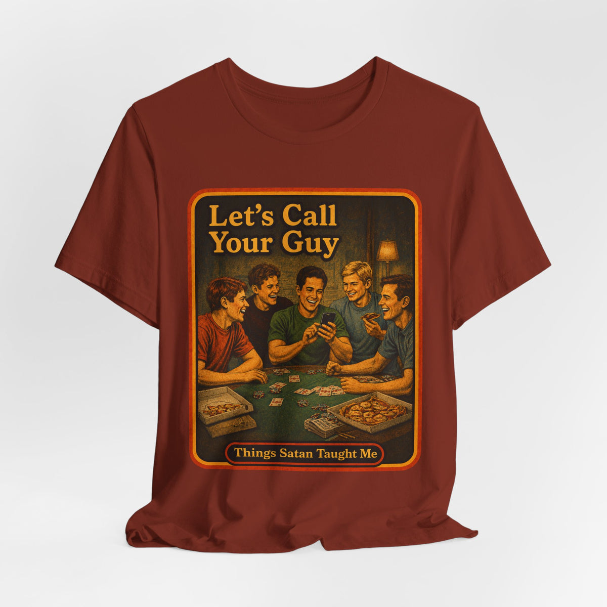Let's Call Your Guy Unisex Tee in Rust, view 4