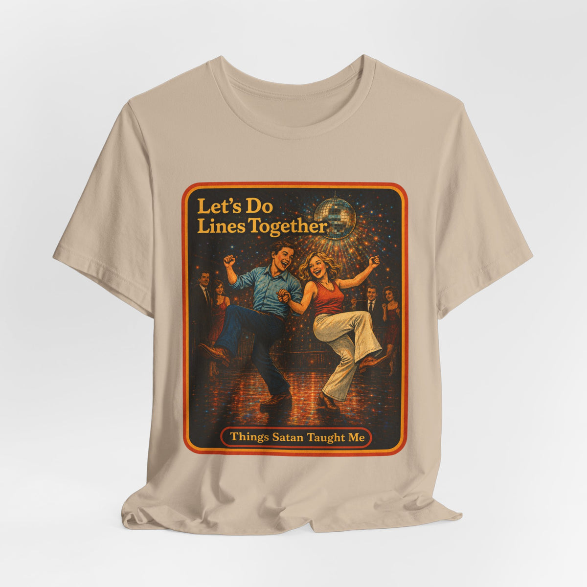 Let's Do Lines Together Unisex Tee in Tan, view 4