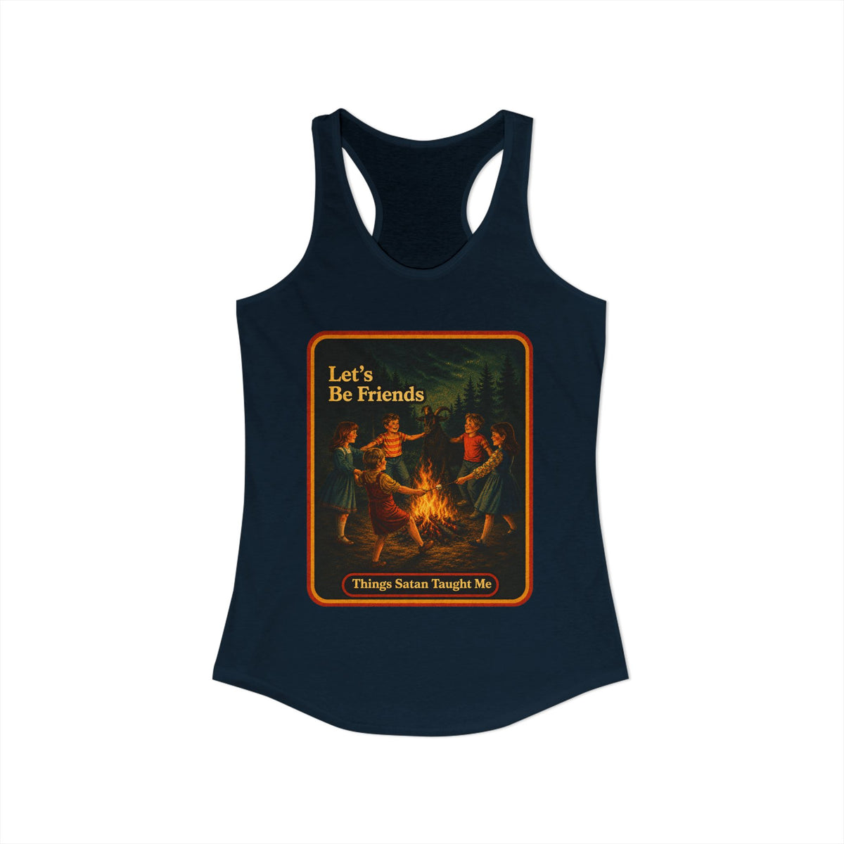 Let's Be Friends Racerback Tank in Midnight Navy, view 2