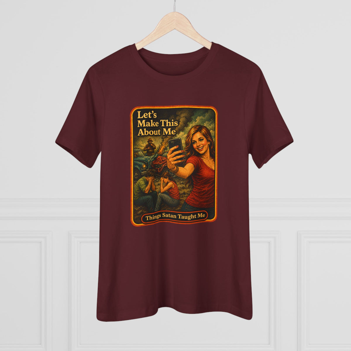 Let's Make This About Me Women's Tee in Maroon, view 4