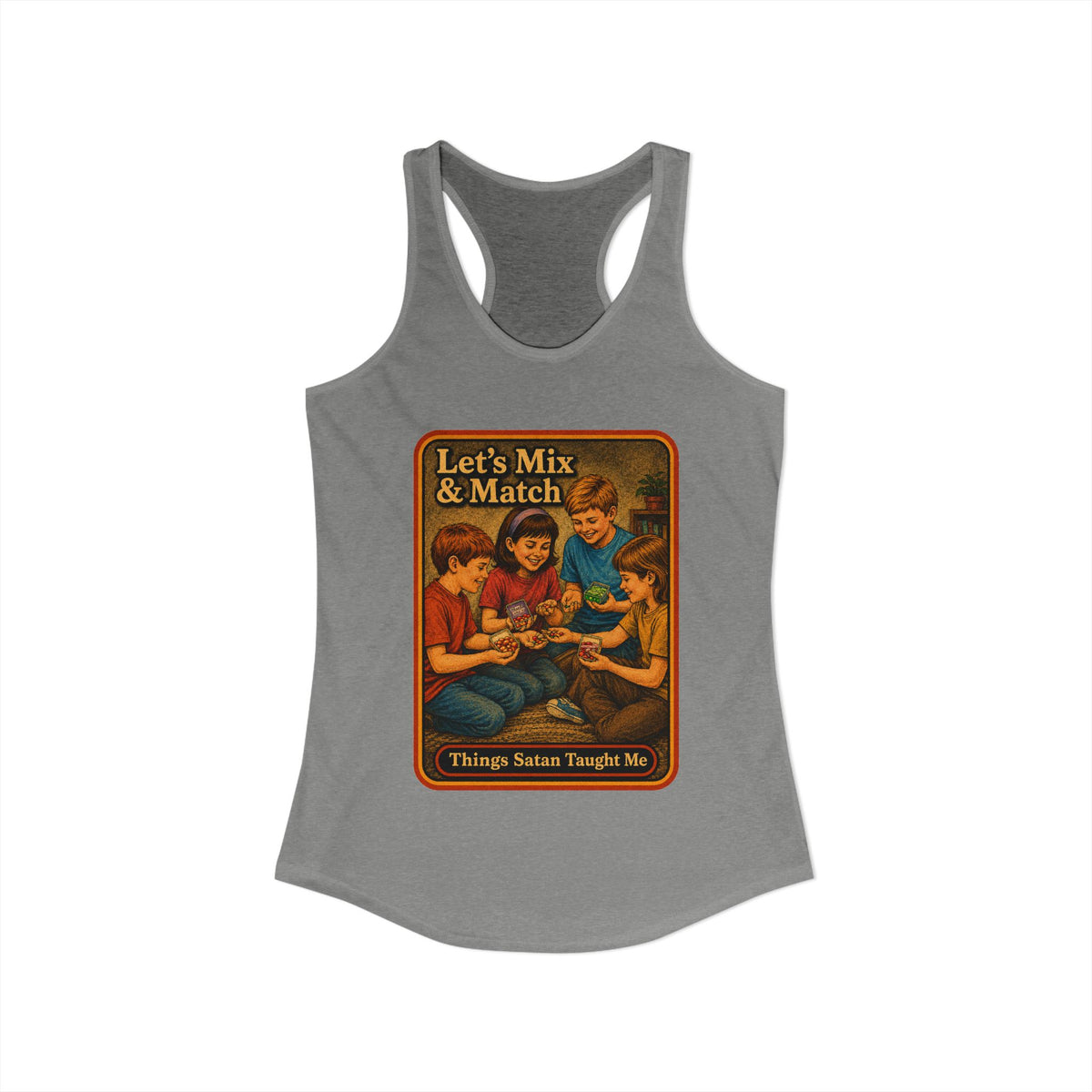 Let's Mix And Match Racerback Tank in Heather Grey, view 2