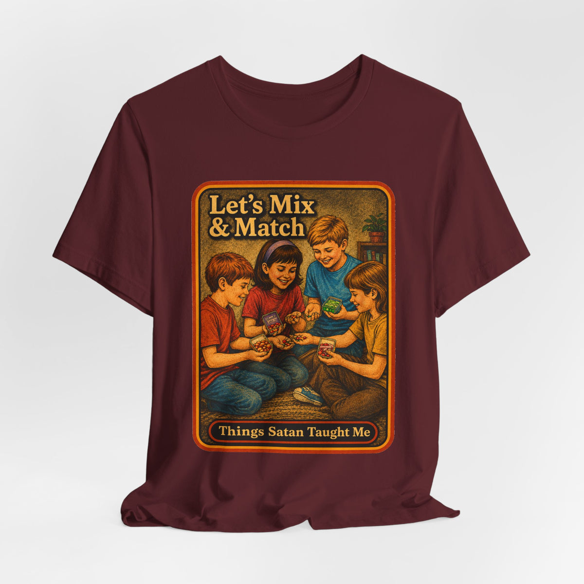Let's Mix And Match Unisex Tee in Maroon, view 4
