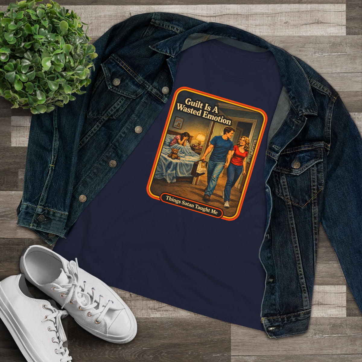 Guilt Is A Wasted Emotion Women's Tee in Navy, view 3