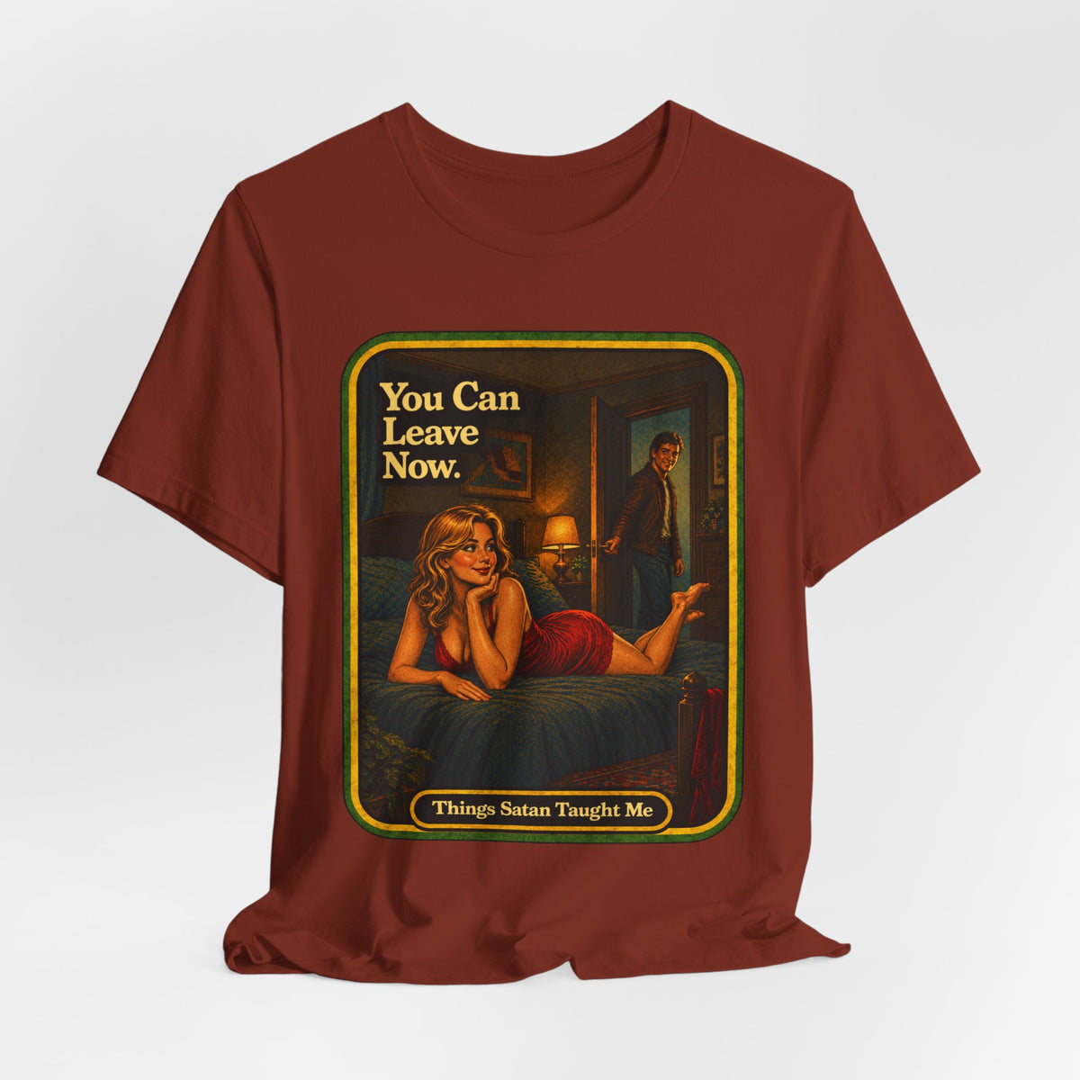 You Can Leave Now Unisex Tee in Rust, view 4