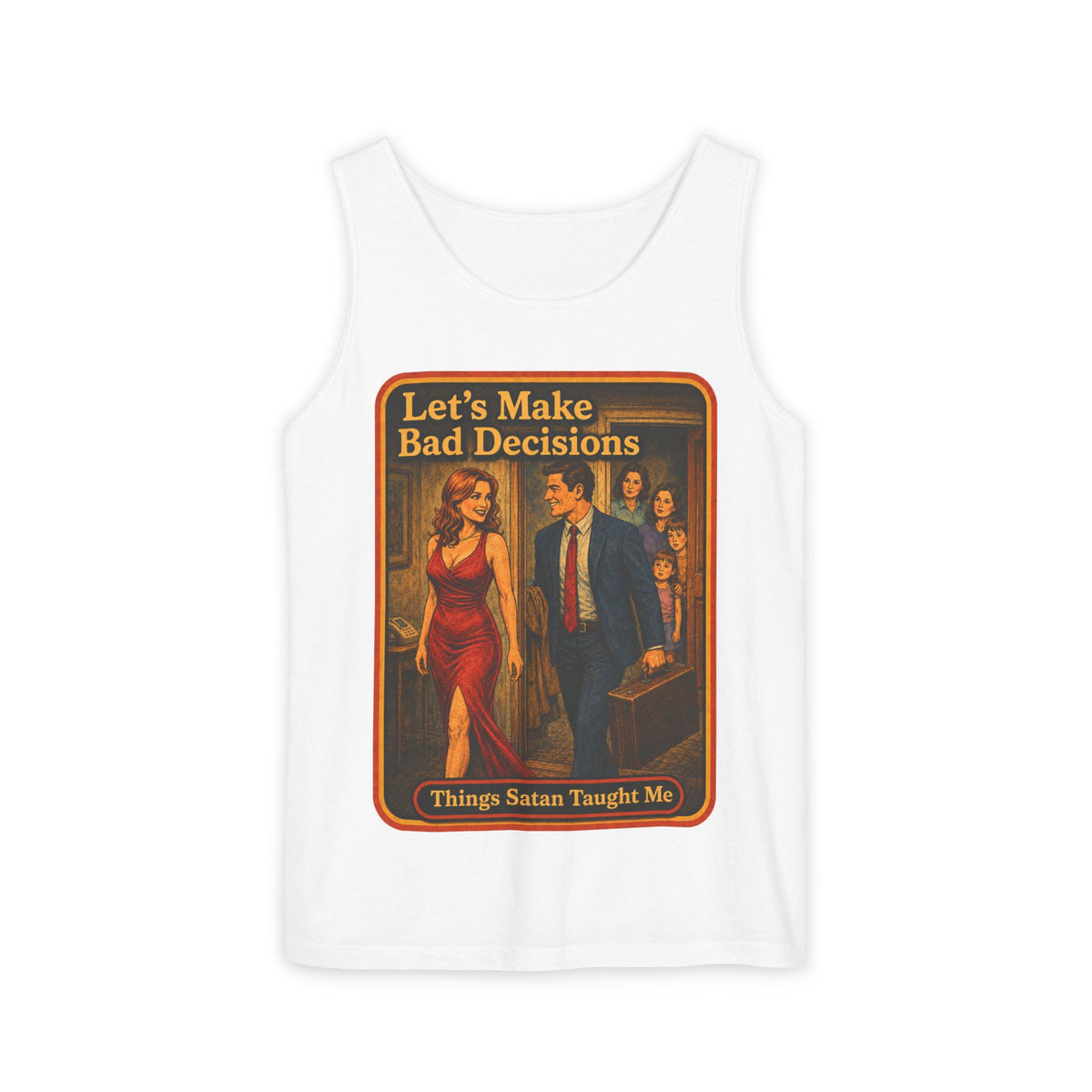 Let's Make Bad Decisions Wife Beater in White, front