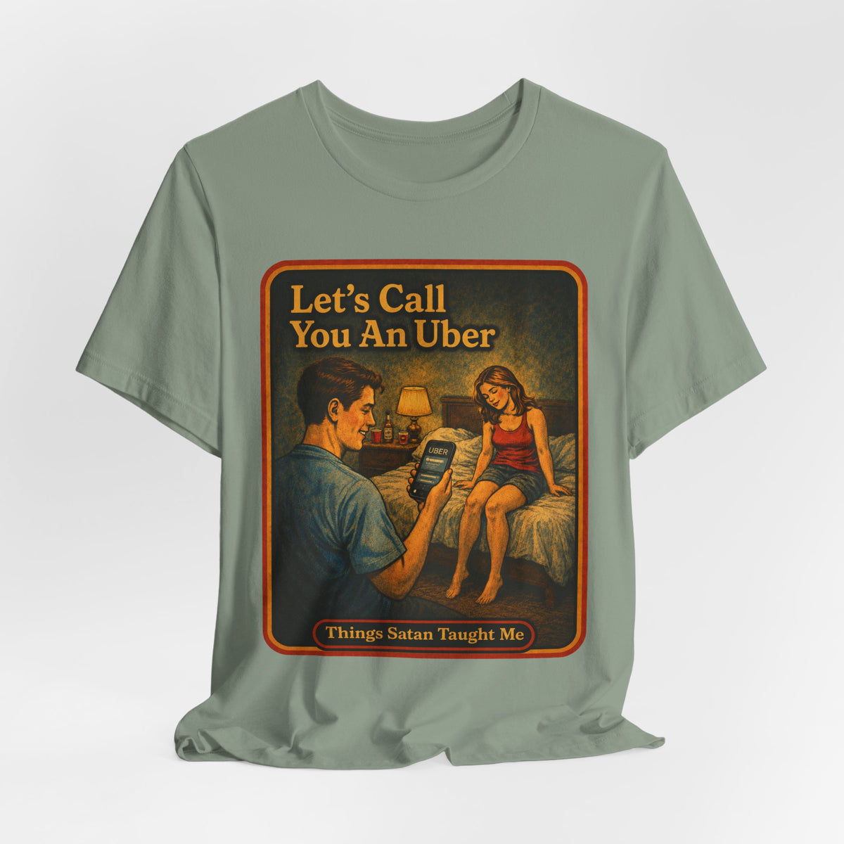 Let's Call You An Uber Unisex Tee in Sage, view 4