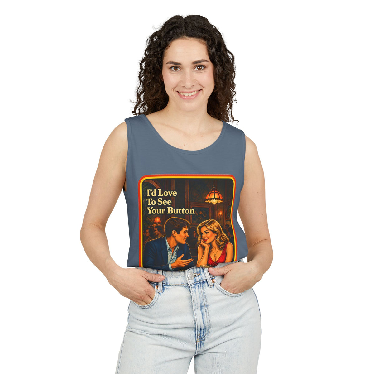 I'd Love To See Your Button Wife Beater in Blue Jean, view 3