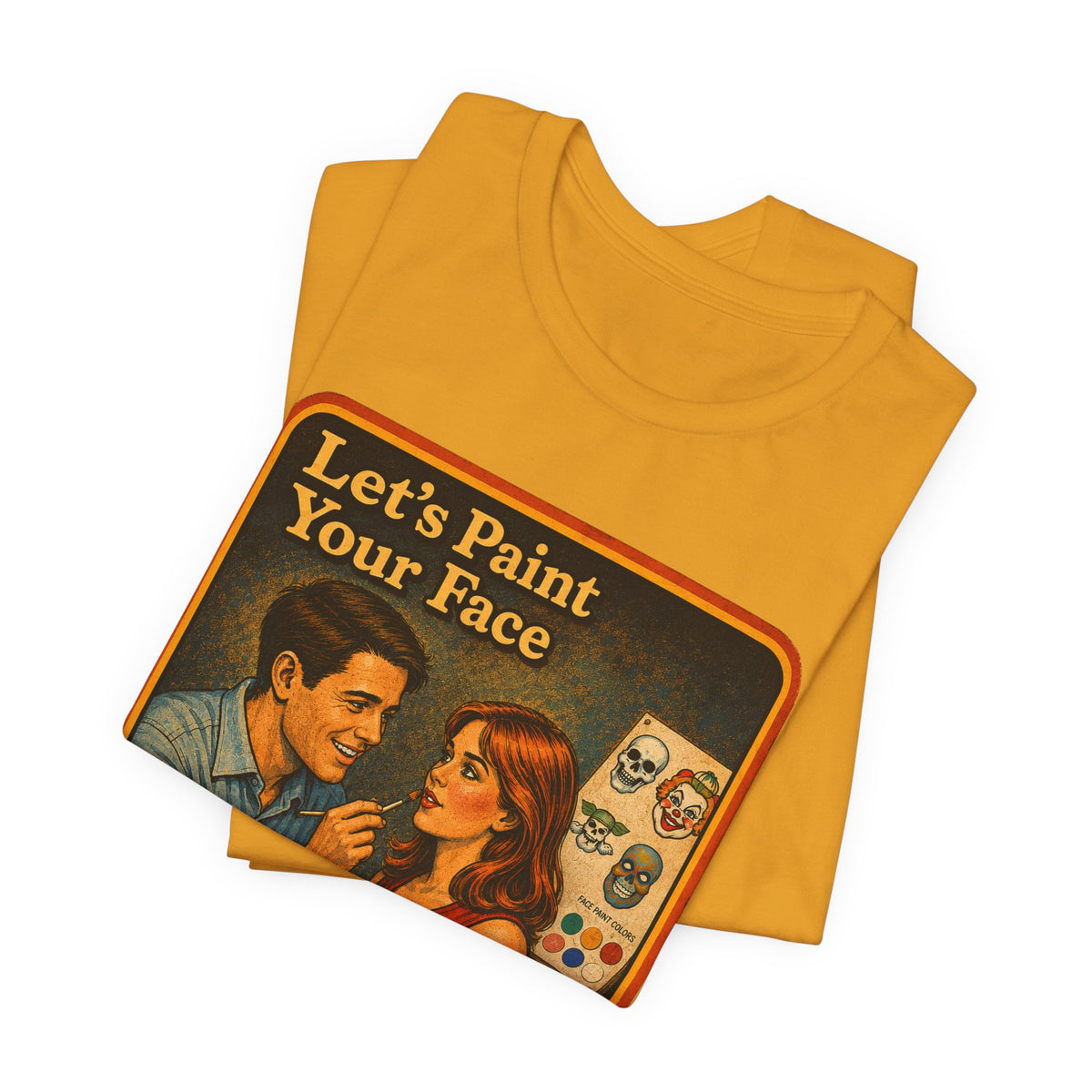 Let's Paint Your Face Unisex Tee in Mustard, view 3