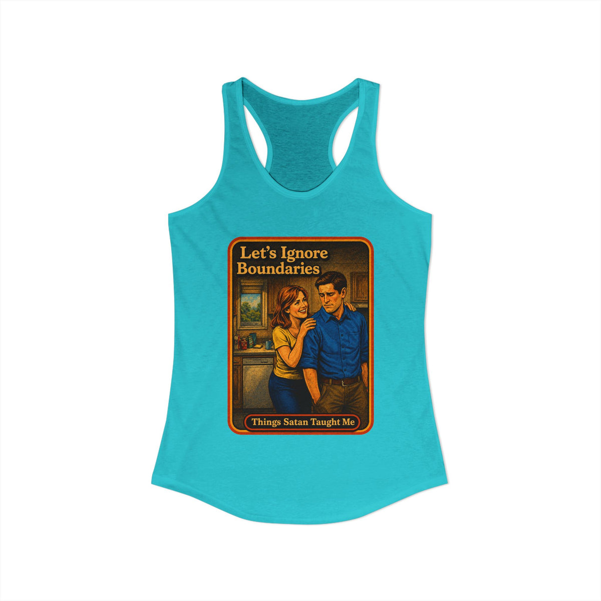 Let's Ignore Boundaries Racerback Tank in Tahiti Blue, view 2