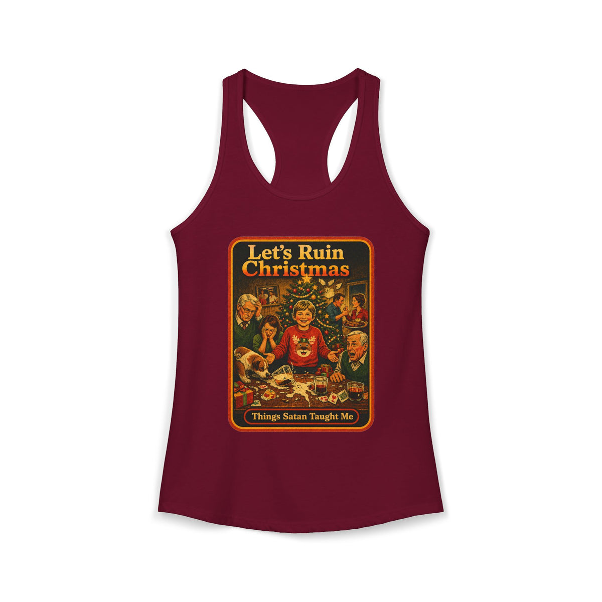 Let's Ruin Christmas Racerback Tank in Cardinal Red, front