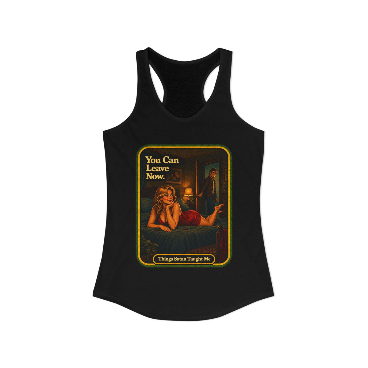 You Can Leave Now Racerback Tank in Black, view 2